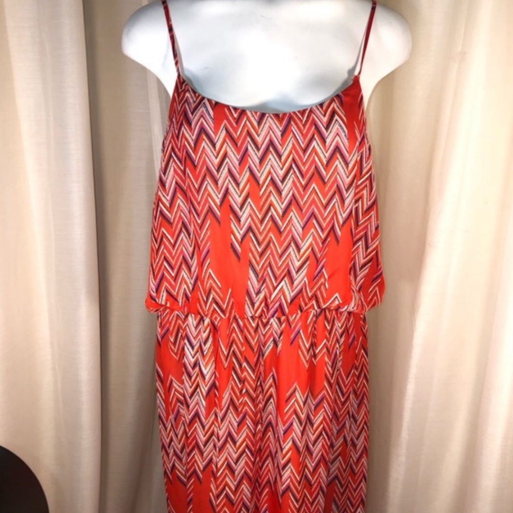 Red, Pink & White Chevron Maxi Dress